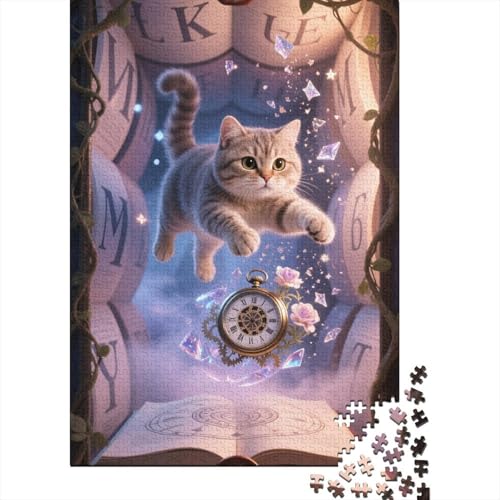 Puzzle 1000 Teile Aus Holz Für Erwachsene Tier Kunst - Herausforderndes Premium-Spiel, Entspannende Mentale Übung,Schottische Falte Elegante Home Dekoration 1000pcs (75x50cm) von FYQTCIAN