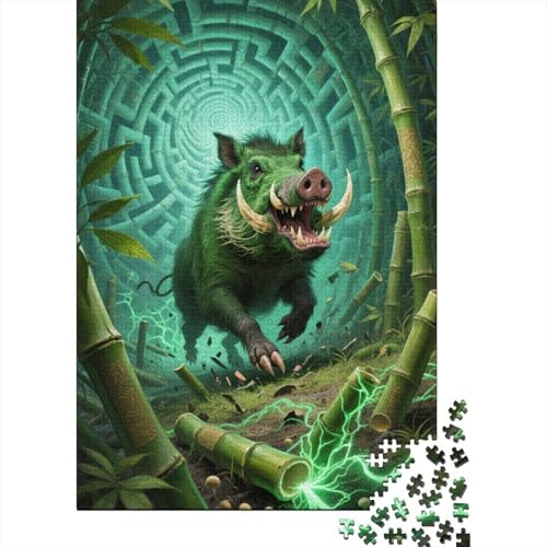 Puzzle 1000 Teile Aus Holz Für Erwachsene Tier Kunst - Herausforderndes Premium-Spiel, Entspannende Mentale Übung,Wildschwein Elegante Home Dekoration 1000pcs (75x50cm) von FYQTCIAN
