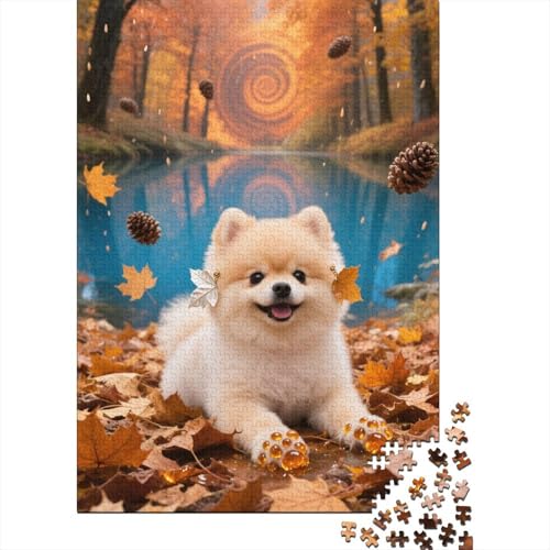 Puzzle 1000 Teile Aus Holz Für Erwachsene Zeichentrickfilm Kunst - Herausforderndes Premium-Spiel, Entspannende Mentale Übung,Pomeranian-Welpe Elegante Home Dekoration 1000pcs (75x50cm) von FYQTCIAN