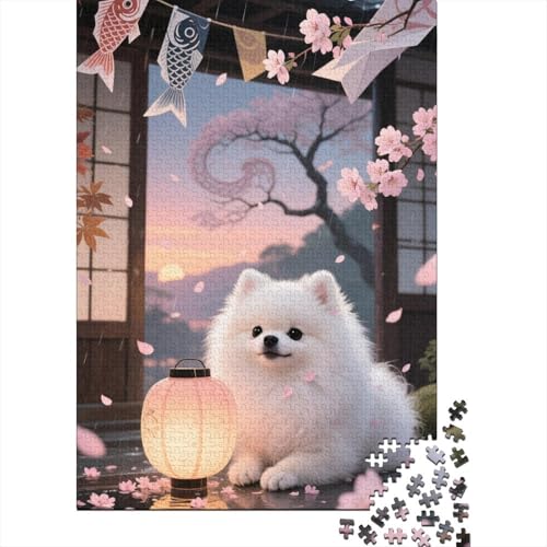 Puzzle 1000 Teile Aus Holz Für Erwachsene Zeichentrickfilm Kunst - Herausforderndes Premium-Spiel, Entspannende Mentale Übung,Pomeranian-Welpe Elegante Home Dekoration 1000pcs (75x50cm) von FYQTCIAN