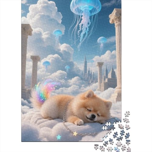 Puzzle 1000 Teile Aus Holz Für Erwachsene Zeichentrickfilm Kunst - Herausforderndes Premium-Spiel, Entspannende Mentale Übung,Pomeranian-Welpe Elegante Home Dekoration 1000pcs (75x50cm) von FYQTCIAN