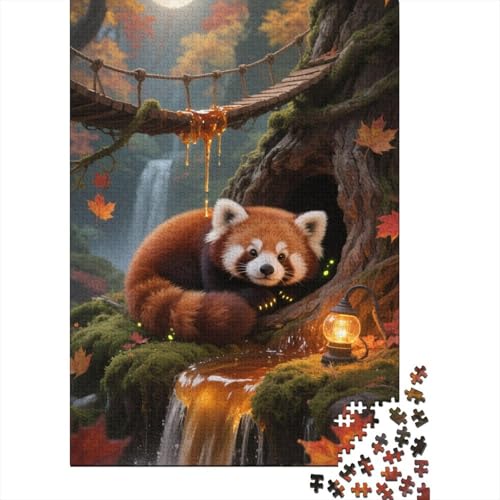 Roter Panda 1000 Teile Premium Holz Puzzle Für Erwachsene - Herausforderndes Geschicklichkeitsspiel,Zeichentrickfilm Kunst Legespiel Für Familie, Wanddekoration Geschenk 1000pcs (75x50cm) von FYQTCIAN