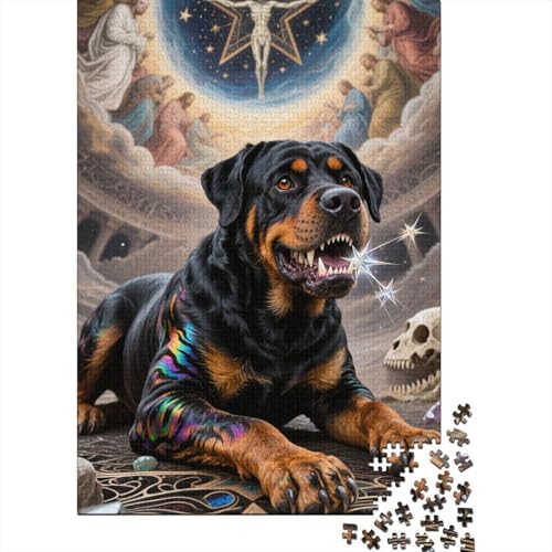 Rottweiler 1000-Teile Premium Holzpuzzle - Tier Kunst Unmögliches Puzzle Für Erwachsene, Pädagogisches Familienspiel, Hochwertige Wandkunst Geschenkidee 1000pcs (75x50cm) von FYQTCIAN