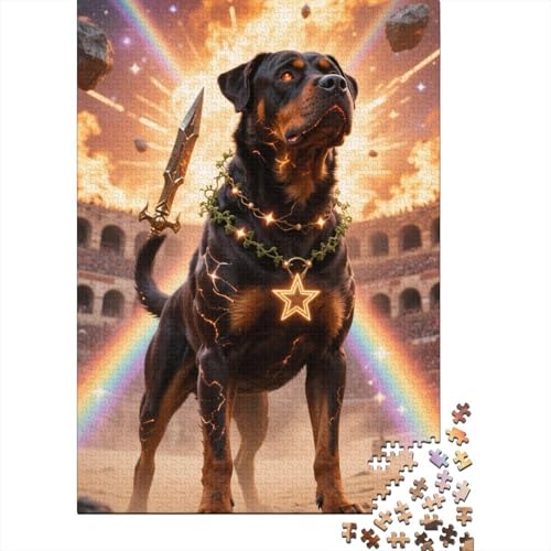 Rottweiler Holz Puzzle 1000 Teile Für Erwachsene - Unmögliches Legespiel, Stressabbau Spielzeug,Tier Kunst Premium Home Dekoration, 1000pcs (75x50cm) von FYQTCIAN
