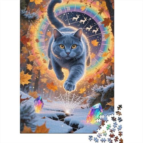 Russisch Blau 1000 Teile Premium Holz Puzzle Für Erwachsene - Herausforderndes Geschicklichkeitsspiel,Tier Kunst Entspannendes Legespiel Für Familie, Wanddekoration Geschenk 1000pcs (75x50cm) von FYQTCIAN