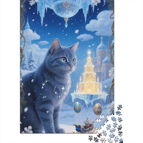 Russisch Blau Holz Puzzle 1000 Teile Für Erwachsene - Unmögliches Legespiel, Stressabbau Spielzeug,Tier Kunst Premium Home Dekoration, 1000pcs (75x50cm) von FYQTCIAN