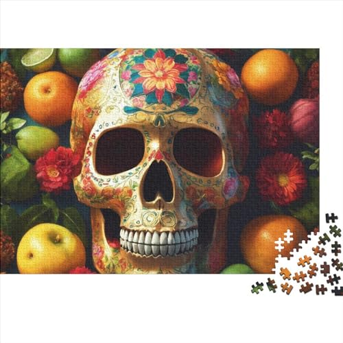 Schädel Puzzle 1000-teilige Schwer Puzzle Spielzeug Lernspiel Impossible Horrible Gothic Halloween-Thema Herausforderung Spielzeug Für Erwachsene Und Kinder Ab 14 Jahren 1000pcs (75x50cm) von FYQTCIAN