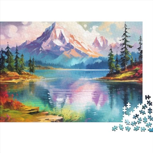 Seen und verschneite Berge Puzzle 1000-teilige Schwer Puzzle Spielzeug Pädagogisches Spiel Impossible Herausforderung Spielzeug Für Erwachsene Und Kinder Ab 12 Jahren 1000pcs (75x50cm) von FYQTCIAN