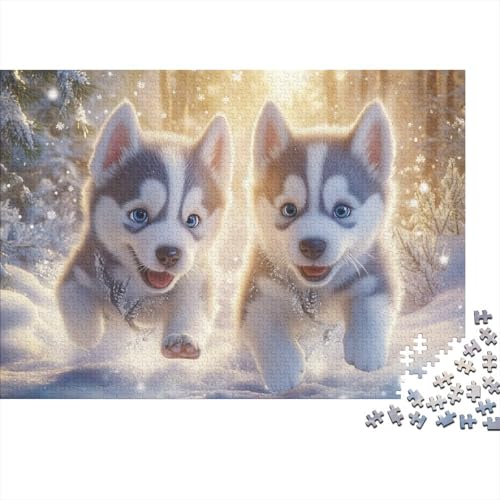 Sibirischer Husky Puzzle 1000 Teile Schwer Puzzle Spielzeug Lernspiel Impossible Tier Hund Herausforderungsspielzeug Für Erwachsene Kinder 1000pcs (75x50cm) von FYQTCIAN
