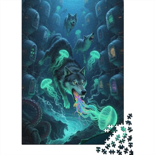 Tier Kunst 1000 Teile Schwieriges Holzpuzzle Wolf - Premium Puzzle Für Erwachsene, Familientaugliches Geschicklichkeitsspiel, Kreative Wanddekoration Geschenk 1000pcs (75x50cm) von FYQTCIAN