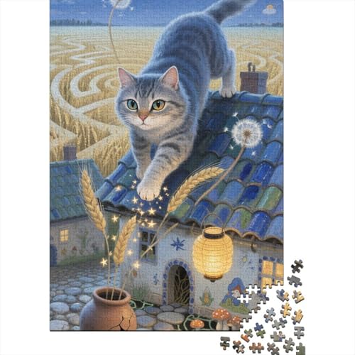 Waldkatze Holz Puzzle 1000 Teile Für Erwachsene - Unmögliches Legespiel, Stressabbau Spielzeug,Zeichentrickfilm Kunst Premium Home Dekoration, 1000pcs (75x50cm) von FYQTCIAN