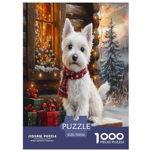 West Highland Weißer Terrier Puzzle 1000 Teile Schwer Puzzle Spielzeug Lernspiel Impossible Herausforderung Spielzeug Für Erwachsene Und Kinder Ab 14 Jahren 70x50cm/1000pcs von FYQTCIAN