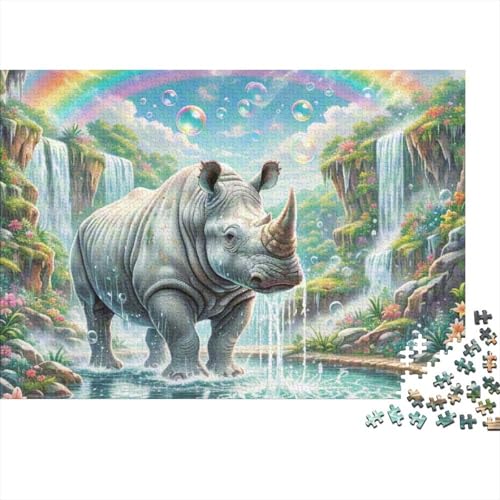 White Rhinoceros 1000 Teile Premium Holz Puzzle Für Erwachsene - Herausforderndes Geschicklichkeitsspiel, Entspannendes Legespiel Für Familie, Wanddekoration Geschenk 1000pcs (75x50cm) von FYQTCIAN