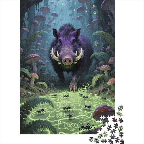 Wildschwein 1000 Teile Premium Holz Puzzle Für Erwachsene - Herausforderndes Geschicklichkeitsspiel,Tier Kunst Entspannendes Legespiel Für Familie, Wanddekoration Geschenk 1000pcs (75x50cm) von FYQTCIAN