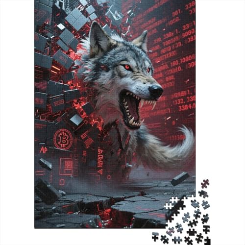 Wolf Holz Puzzle 1000 Teile Für Erwachsene - Unmögliches Legespiel, Stressabbau Spielzeug,Tier Kunst Premium Home Dekoration, 1000pcs (75x50cm) von FYQTCIAN