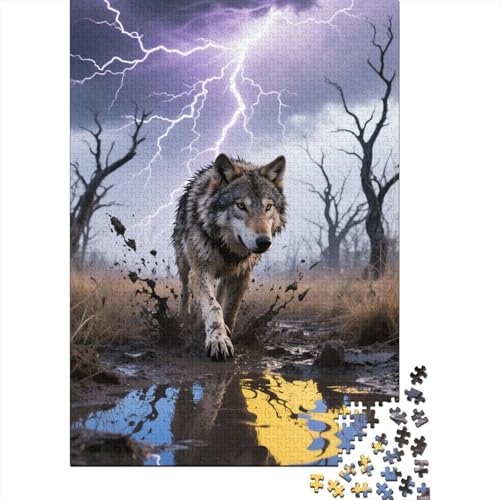 Wolf Holz Puzzle 1000 Teile Für Erwachsene - Unmögliches Legespiel, Stressabbau Spielzeug,Tier Kunst Premium Home Dekoration, 1000pcs (75x50cm) von FYQTCIAN
