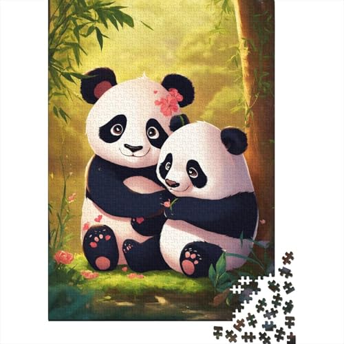 Zeichentrick-Panda 1000 Teile Premium Holz Puzzle Für Erwachsene - Herausforderndes Geschicklichkeitsspiel,Niedlich Animals Legespiel Für Familie, Wanddekoration Geschenk 1000pcs (75x50cm) von FYQTCIAN