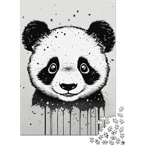 Zeichentrick-Panda Holz Puzzle 1000 Teile Für Erwachsene - Unmögliches Legespiel, Stressabbau Spielzeug,Schwarz und Weiß Premium Home Dekoration, 1000pcs (75x50cm) von FYQTCIAN