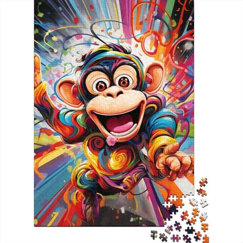 Zeichentrickfilm AFFE Dazzle Farben 1000 Teile Premium Holz Puzzle Für Erwachsene - Herausforderndes Geschicklichkeitsspiel, Legespiel Für Familie, Wanddekoration Geschenk 1000pcs (75x50cm) von FYQTCIAN