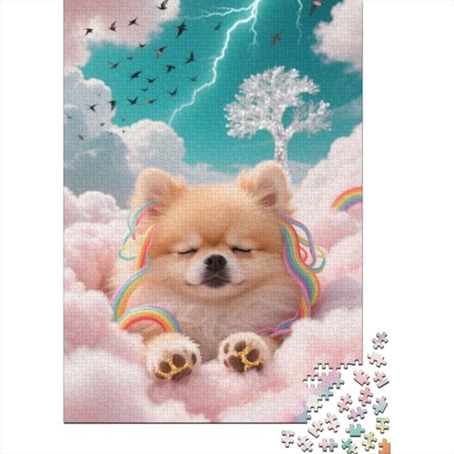 Zeichentrickfilm Kunst 1000 Teile Schwieriges Holzpuzzle Pomeranian-Welpe - Premium Puzzle Für Erwachsene, Familientaugliches Geschicklichkeitsspiel, Kreative Wanddekoration Geschenk 1000pcs (75x50cm) von FYQTCIAN