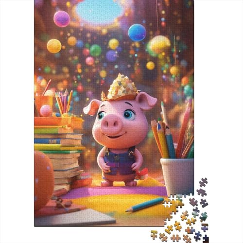 Zeichentrickfilm Schwein 1000 Teile Premium Holz Puzzle Für Erwachsene - Herausforderndes Geschicklichkeitsspiel,Niedlich Animals Legespiel Für Familie, Wanddekoration Geschenk 1000pcs (75x50cm) von FYQTCIAN