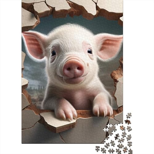 Zeichentrickfilm Schwein Holz Puzzle 1000 Teile Für Erwachsene - Unmögliches Legespiel, Stressabbau Spielzeug,Niedlich Animals Premium Home Dekoration, 1000pcs (75x50cm) von FYQTCIAN