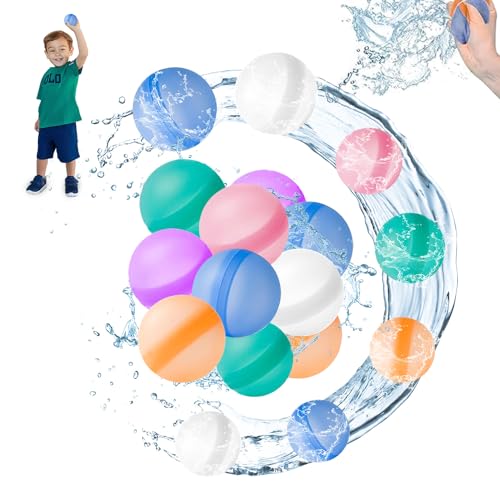 FYSL 12 Stück Wiederverwendbare Wasserbomben, Silikon-Wasserspritzball, Bunt Gemischt Wasserball, Wasserspielzeug, Pool Spielzeug für Kinder und Erwachsene Perfekt für Partys, Wasserparks von FYSL
