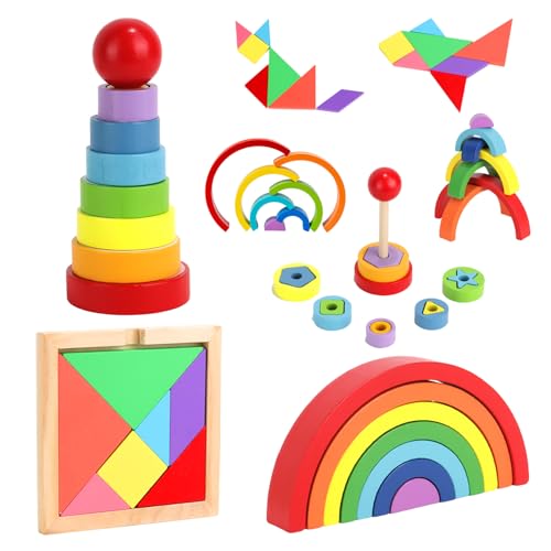 FYSL 3-in-1 Montessori Stapelspielzeug, Regenbogen Holzspielzeug, Holz Stapelturm, Tangram Kinder, Holzbausteine Regenbogen, Vorschule Stapeln Spielzeug, Motorikspielzeug ab 1 Jahr FYSL 3-in-1 Montessori Stapelspielzeug, Regenbogen Holzspielzeug, Holz Stapelturm, Tangram Kinder, Holzbausteine Regenbogen, Vorschule Stapeln Spielzeug, Motorikspielzeug ab 1 Jahr von FYSL