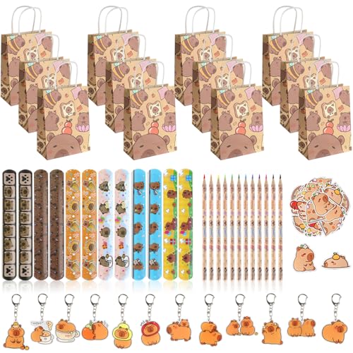 FYSL 98 Stück Capybara Party Mitgebsel Kindergeburtstag Gastgeschenke, Capybara Geschenktüten Kindergeburtstag mit Stiften, Schlüsselanhänger, Armband, Aufklebern FYSL 98 Stück Capybara Party Mitgebsel Kindergeburtstag Gastgeschenke, Capybara Geschenktüten Kindergeburtstag mit Stiften, Schlüsselanhänger, Armband, Aufklebern von FYSL