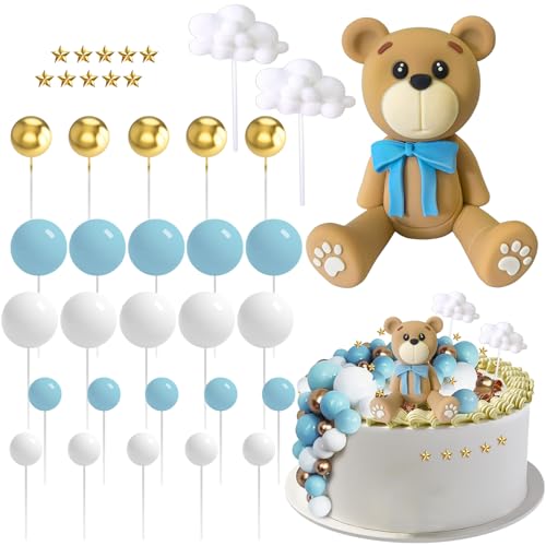 FYSL Tortendeko Taufe, 38 Stück Teddybär Kuchen Dekoration, Tortendeko Kugeln, Wolke, Sterne, Cake Topper Hochzeit, Teddybär Geburtstagstorte Deko für Mädchen Junge FYSL Tortendeko Taufe, 38 Stück Teddybär Kuchen Dekoration, Tortendeko Kugeln, Wolke, Sterne, Cake Topper Hochzeit, Teddybär Geburtstagstorte Deko für Mädchen Junge von FYSL