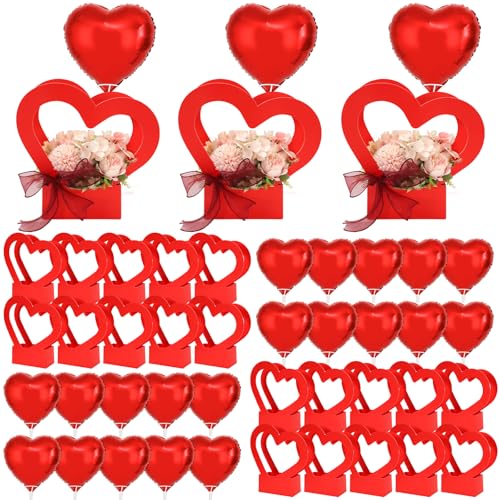 FYSUIMU 20 Sets Valentinstag Blume Geschenktüte Herz Blumenarrangement Box mit Herz Folienballon 2 Band Rot Papier Bouquet Florist Wrap Box mit Griff für Party Floral Verpackung FYSUIMU 20 Sets Valentinstag Blume Geschenktüte Herz Blumenarrangement Box mit Herz Folienballon 2 Band Rot Papier Bouquet Florist Wrap Box mit Griff für Party Floral Verpackung von FYSUIMU