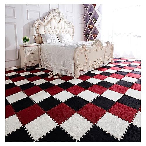 10 Stück Schaumstoff-Bodenmatten, Ineinandergreifende Teppichmatten, Flauschige Teppiche, Plüsch-Bodenfliesen, Puzzle-Spielmatte Für Zuhause, Wohnzimmer, 12 X 12 Zoll(Color:Rot+Schwarz+Weiß) von FYYSJW