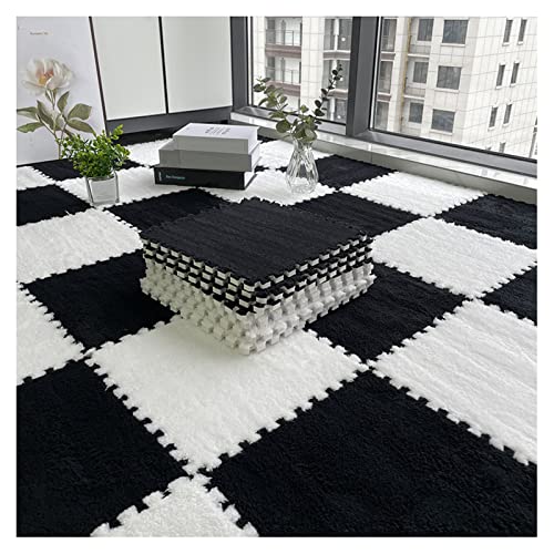 FYYSJW 10 Stück Schaumstoff-Bodenmatten, Ineinandergreifende Teppichmatten, Flauschige Teppiche, Plüsch-Bodenfliesen, Puzzle-Spielmatte Für Zuhause, Wohnzimmer, 12 X 12 Zoll(Color:Weiß+Schwarz) von FYYSJW