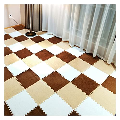 12 Stück Ineinandergreifende Plüschschaumstoffmatte, Teppichfliesen Aus Schaumstoff, 12 X 12 Zoll Große Puzzle-Spielmatte, Weiche Teppiche Für Sport, Spielzimmer(Color:Weiß+Hellkaffee+Kaffee) von FYYSJW