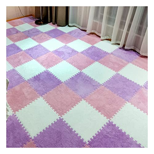 12 Stück Ineinandergreifende Plüschschaumstoffmatte, Teppichfliesen Aus Schaumstoff, 12 X 12 Zoll Große Puzzle-Spielmatte, Weiche Teppiche Für Sport, Spielzimmer(Color:Weiß+Rosa+Lila) von FYYSJW