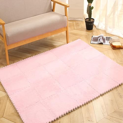 12 Stück Plüsch-Schaumstoff-Bodenmatte, Schaumstoff-Puzzle-Spielmatte, Ineinandergreifende Teppichfliesen, Quadratische Ineinandergreifende Bodenmatten(Size:12x12 inches,Color:Rosa) von FYYSJW