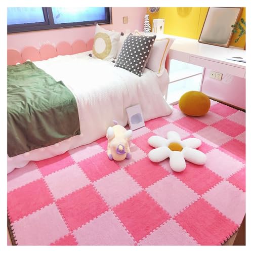 12 Stück Plüsch-Schaumstoff-Bodenmatte, Schaumstoff-Puzzle-Spielmatte, Ineinandergreifende Teppichfliesen, Quadratische Ineinandergreifende Bodenmatten(Size:12x12 inches,Color:Rosenrot+Rosa) von FYYSJW