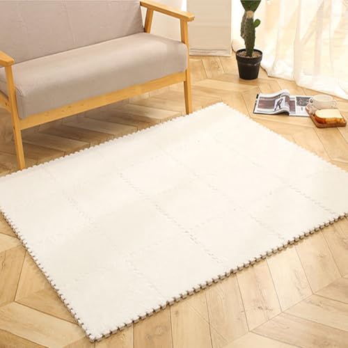 12 Stück Plüsch-Schaumstoff-Bodenmatte, Schaumstoff-Puzzle-Spielmatte, Ineinandergreifende Teppichfliesen, Quadratische Ineinandergreifende Bodenmatten(Size:12x12 inches,Color:Weiß) von FYYSJW