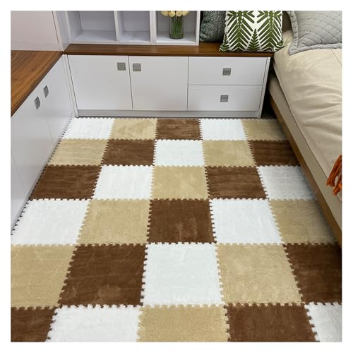 12 Stück Teppichquadrate, Puzzlematte, Plüsch-ineinandergreifende Teppichfliesen, Schaumstoff-Bodenfliesen Für Den Boden, Puzzle-Spielmatte, Bodenbelag(Color:Weiß+Aprikose+Kaffee) von FYYSJW