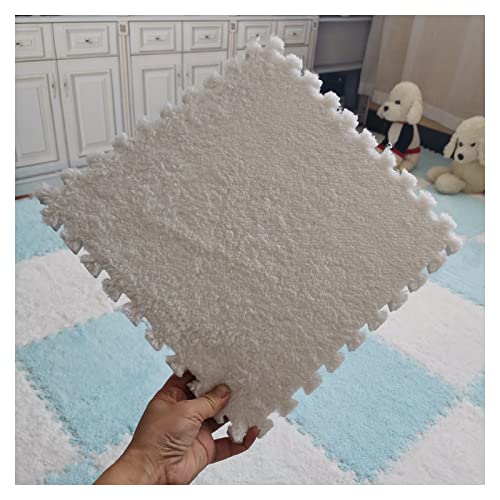FYYSJW 16 Stück Ineinandergreifende Teppichfliesen, Eva-Schaumstoffmatten, Plüsch-Teppiche, Teppichbodenfliesen, Puzzle-Spielmatte Für Schlafzimmer Und Wohnzimmer(Size:24x24 inches,Color:Weiß) von FYYSJW