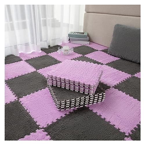 FYYSJW 16 Stück Quadratische Puzzle-Schaumstoff-Bodenmatten, Dicke Ineinandergreifende Teppichfliesen Für Spielzimmer, Plüsch-Bodenspielmatte, 11,8 X 11,8 Zoll(Color:Grau+Hellviolett) von FYYSJW
