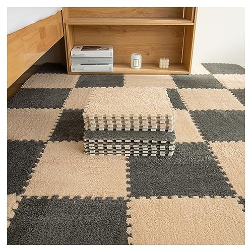FYYSJW 16 Stück Quadratische Puzzle-Schaumstoff-Bodenmatten, Dicke Ineinandergreifende Teppichfliesen Für Spielzimmer, Plüsch-Bodenspielmatte, 11,8 X 11,8 Zoll(Color:Gray+Light Brown) von FYYSJW