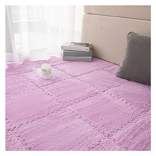 FYYSJW 16 Stück Quadratische Puzzle-Schaumstoff-Bodenmatten, Dicke Ineinandergreifende Teppichfliesen Für Spielzimmer, Plüsch-Bodenspielmatte, 11,8 X 11,8 Zoll(Color:Hellviolett) von FYYSJW