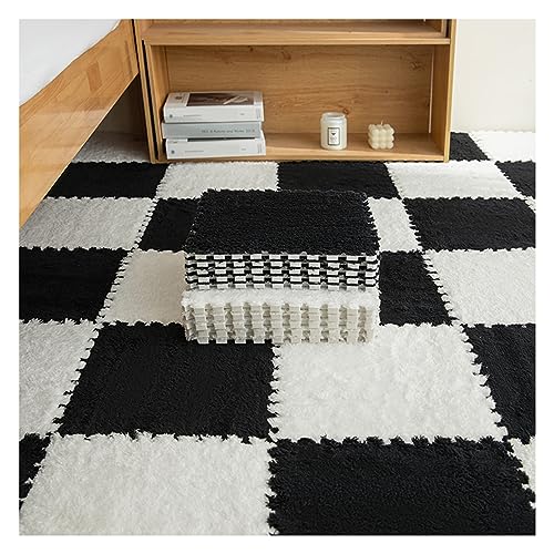 FYYSJW 16 Stück Quadratische Puzzle-Schaumstoff-Bodenmatten, Dicke Ineinandergreifende Teppichfliesen Für Spielzimmer, Plüsch-Bodenspielmatte, 11,8 X 11,8 Zoll(Color:Schwarz+Weiß) von FYYSJW
