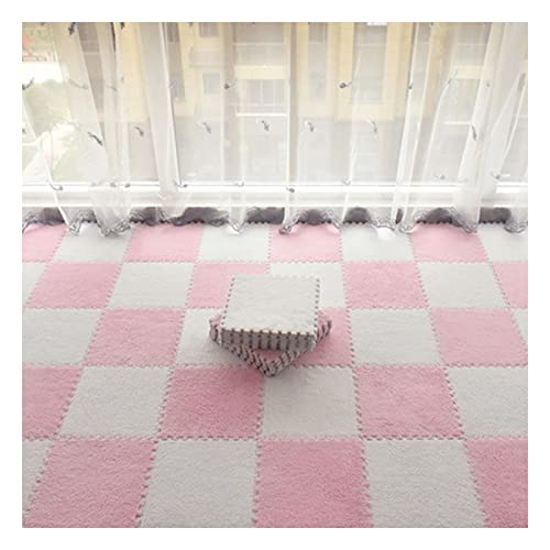 FYYSJW 16 Stück Ineinandergreifende Teppichfliesen, Eva-Schaumstoffmatten, Plüsch-Teppiche, Teppichbodenfliesen, Puzzle-Spielmatte Für Schlafzimmer Und Wohnzimmer(Size:24x24 inches,Color:Pink+White) von FYYSJW