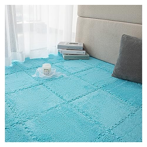 16 Stück Quadratische Puzzle-Schaumstoff-Bodenmatten, Dicke Ineinandergreifende Teppichfliesen Für Spielzimmer, Plüsch-Bodenspielmatte, 11,8 X 11,8 Zoll(Color:Blau) von FYYSJW