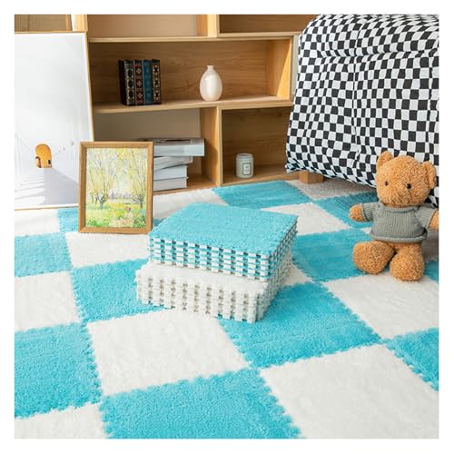 16 Stück Quadratische Puzzle-Schaumstoff-Bodenmatten, Dicke Ineinandergreifende Teppichfliesen Für Spielzimmer, Plüsch-Bodenspielmatte, 11,8 X 11,8 Zoll(Color:Weiß+Blau) von FYYSJW