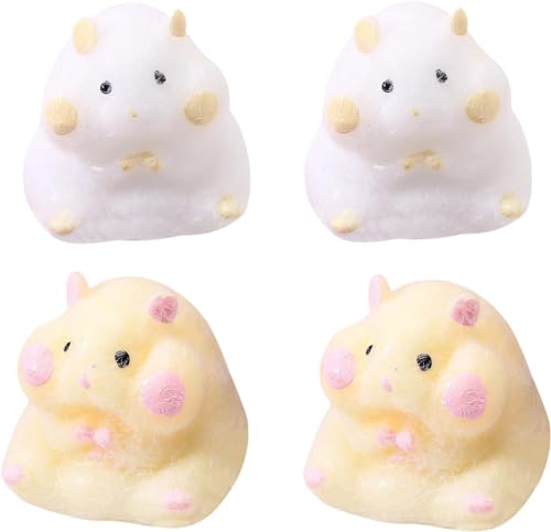 4 Stück Cartoon Hamster Squeeze Toy, Umweltfreundliches Silikon Hamster Anti Stress Spielzeug, Hamster Squishy Fidget Spielzeug,Sensory Toys Squishy Hamster Fidget Toys Geschenke (2 Gelb+2 Weiß) von FZQBEY