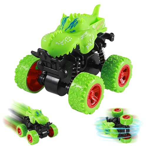 Auto Spielzeug Dinosaurier Spielzeugauto, für 3+ Jahre Kinder Geschenk, LKW Reibungsbetriebene Rennwagen Zurückziehen, 360 Grad Rotierende, Gummiräder Power Trägheitsbetriebene Fahrzeuge (C) von FZQBEY