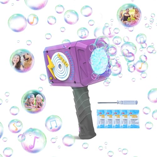Hammer Seifenblasenpistole mit Licht & Musik, Seifenblasenmaschine Bubble Gun Kinder 4000+ Blasen/Minute mit Seifenblasenlösung, Blasenmaschine Blasenspielzeug Geschenk für Kinder/Geburtstag/Party (A) von FZQBEY